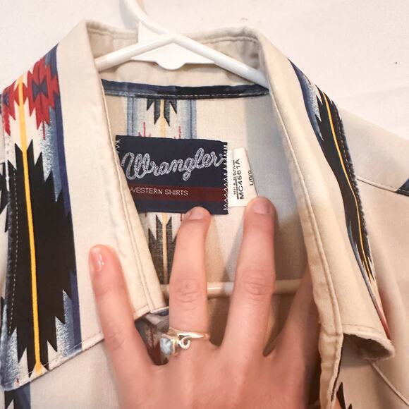 VINTAGE WRANGLER 90s White Southwestern Button Up Shirt Sz. L - Picture 3 of 4